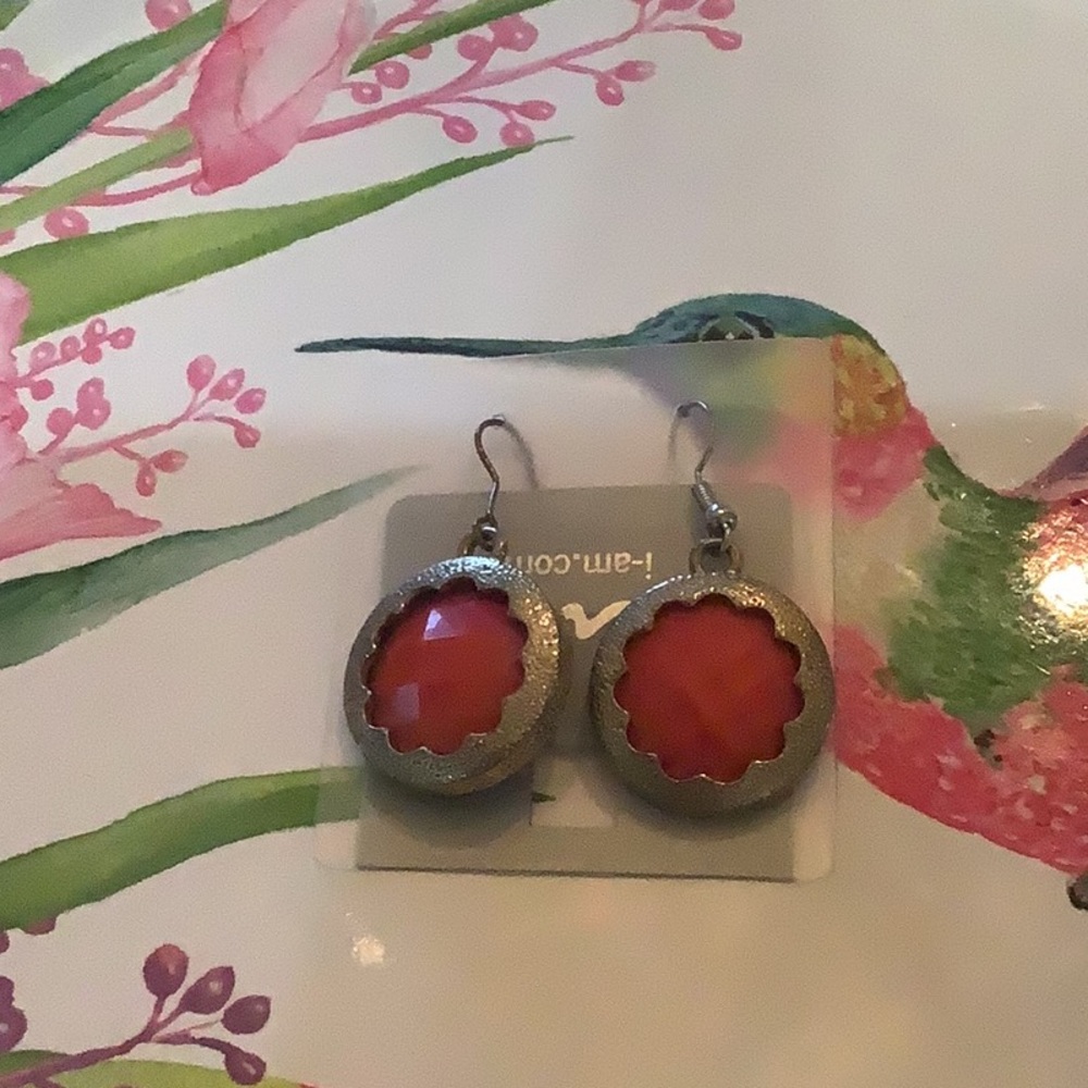 Earrings red stones with wires